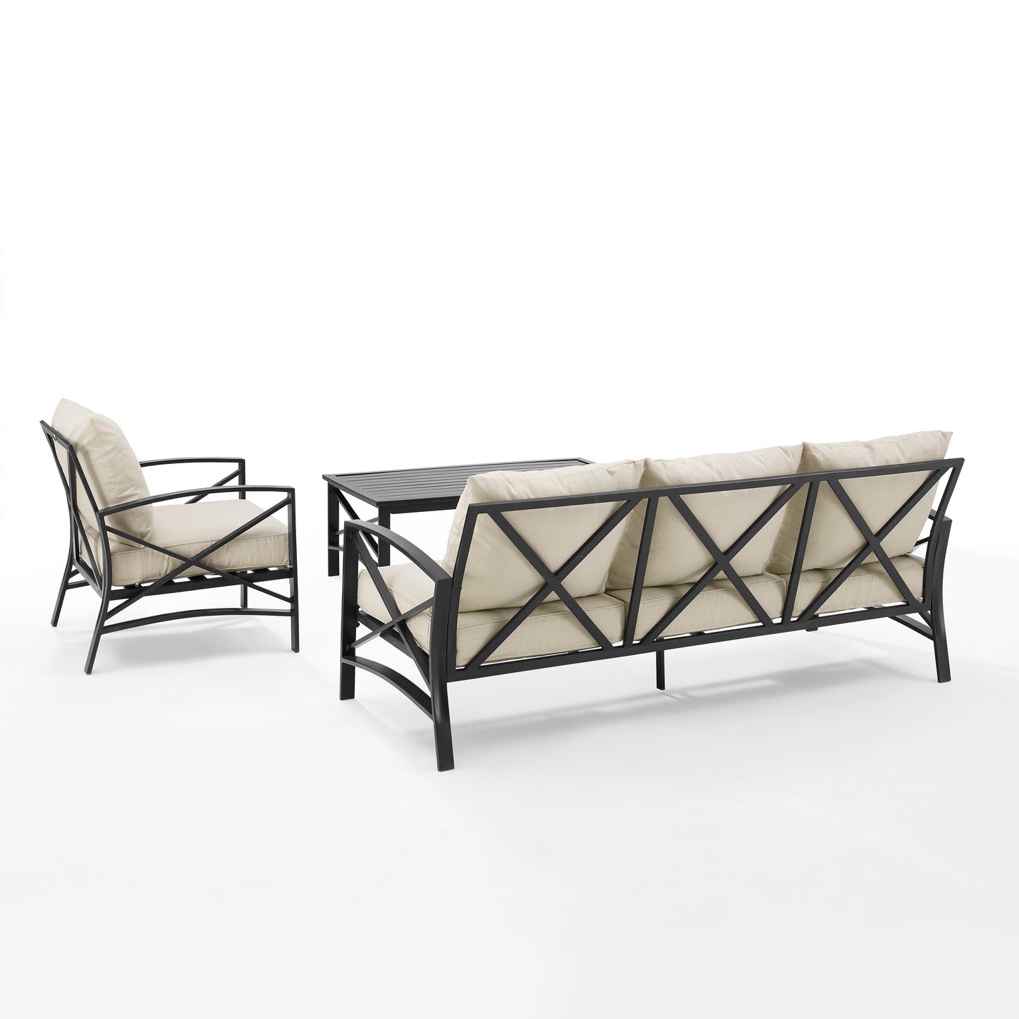 Kaplan 3Pc Outdoor Metal Sofa Set Oatmeal/Oil Rubbed Bronze - Sofa, Arm Chair, & Coffee Table