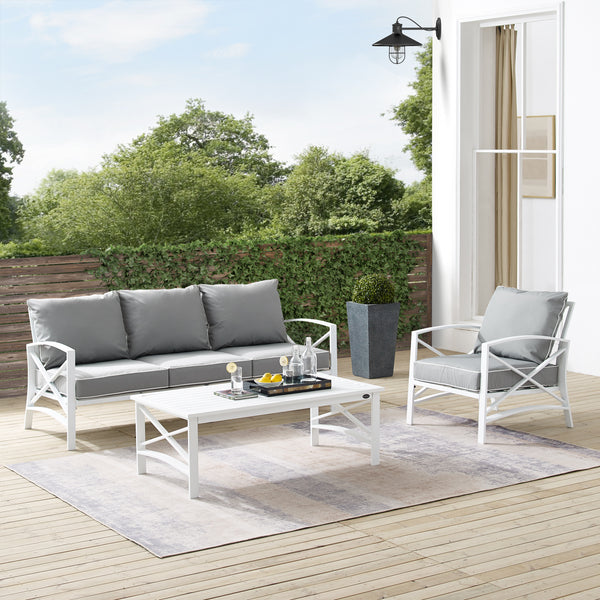 Kaplan 3Pc Outdoor Metal Sofa Set Gray/White - Sofa, Arm Chair & Coffee Table