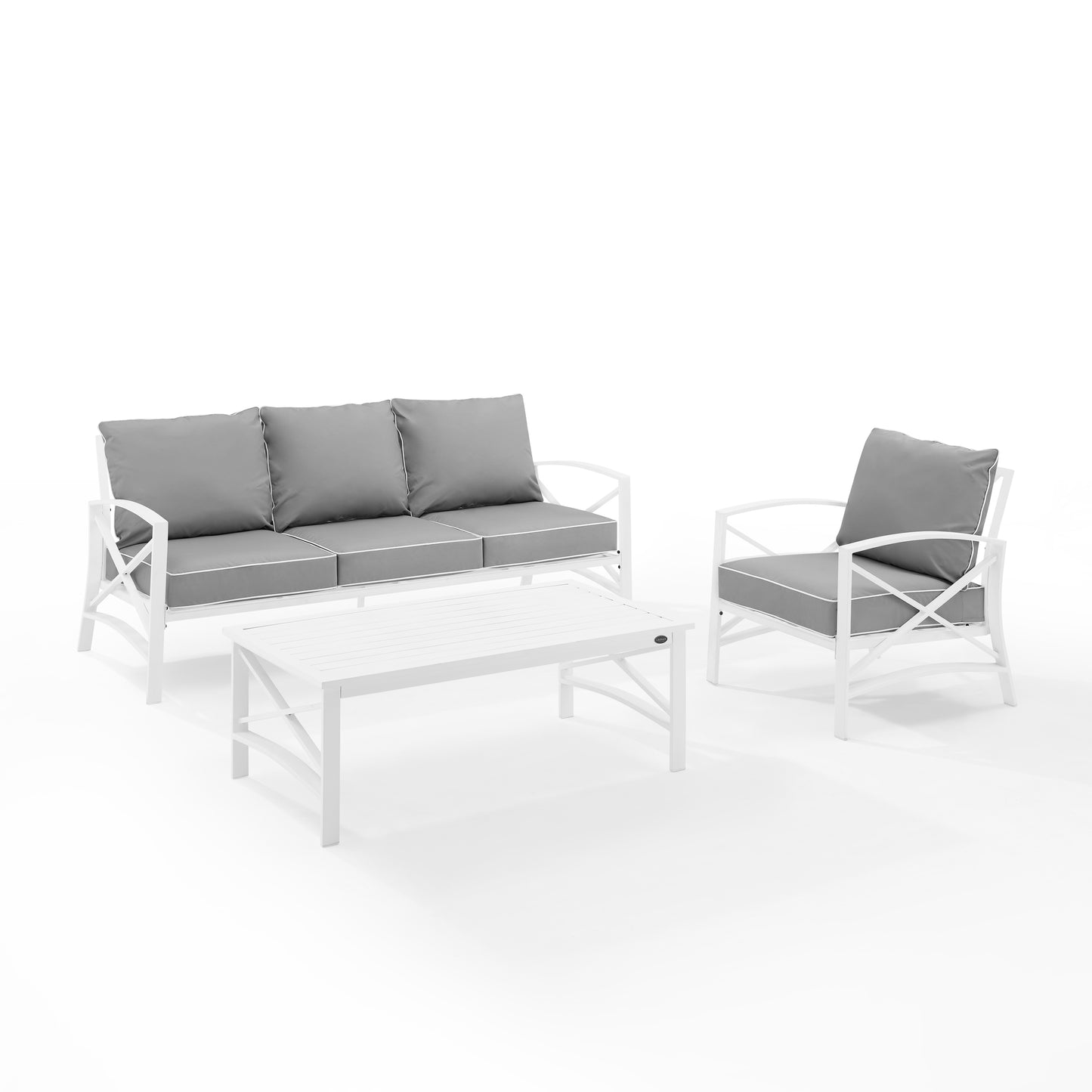 Kaplan 3Pc Outdoor Metal Sofa Set Gray/White - Sofa, Arm Chair & Coffee Table