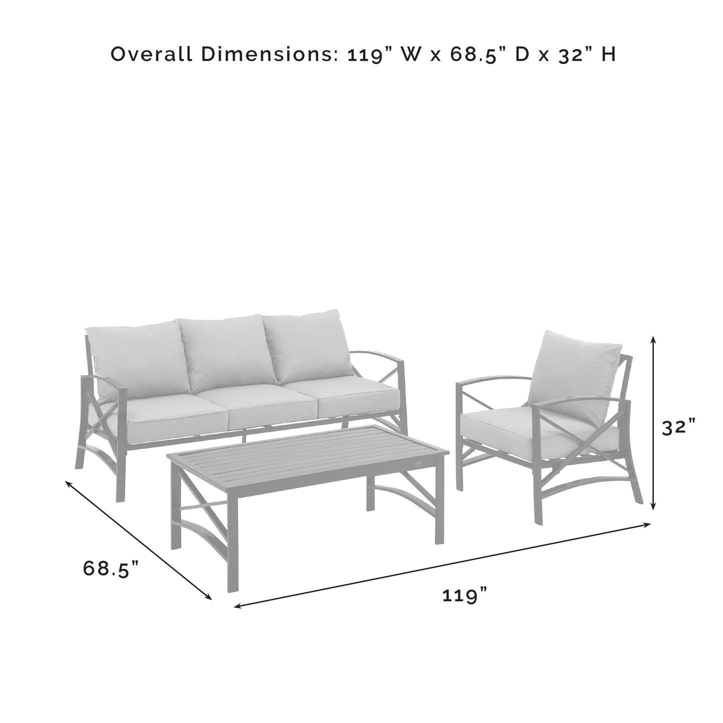 Kaplan 3Pc Outdoor Metal Sofa Set Navy/White - Sofa, Arm Chair & Coffee Table