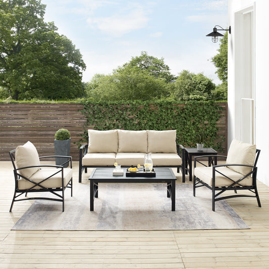 Kaplan 5Pc Outdoor Metal Sofa Set Oatmeal/Oil Rubbed Bronze - Sofa, Coffee Table, Side Table, & 2 Arm Chairs