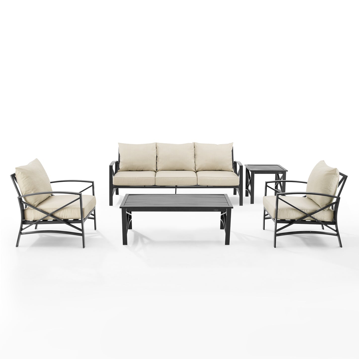 Kaplan 5Pc Outdoor Metal Sofa Set Oatmeal/Oil Rubbed Bronze - Sofa, Coffee Table, Side Table, & 2 Arm Chairs