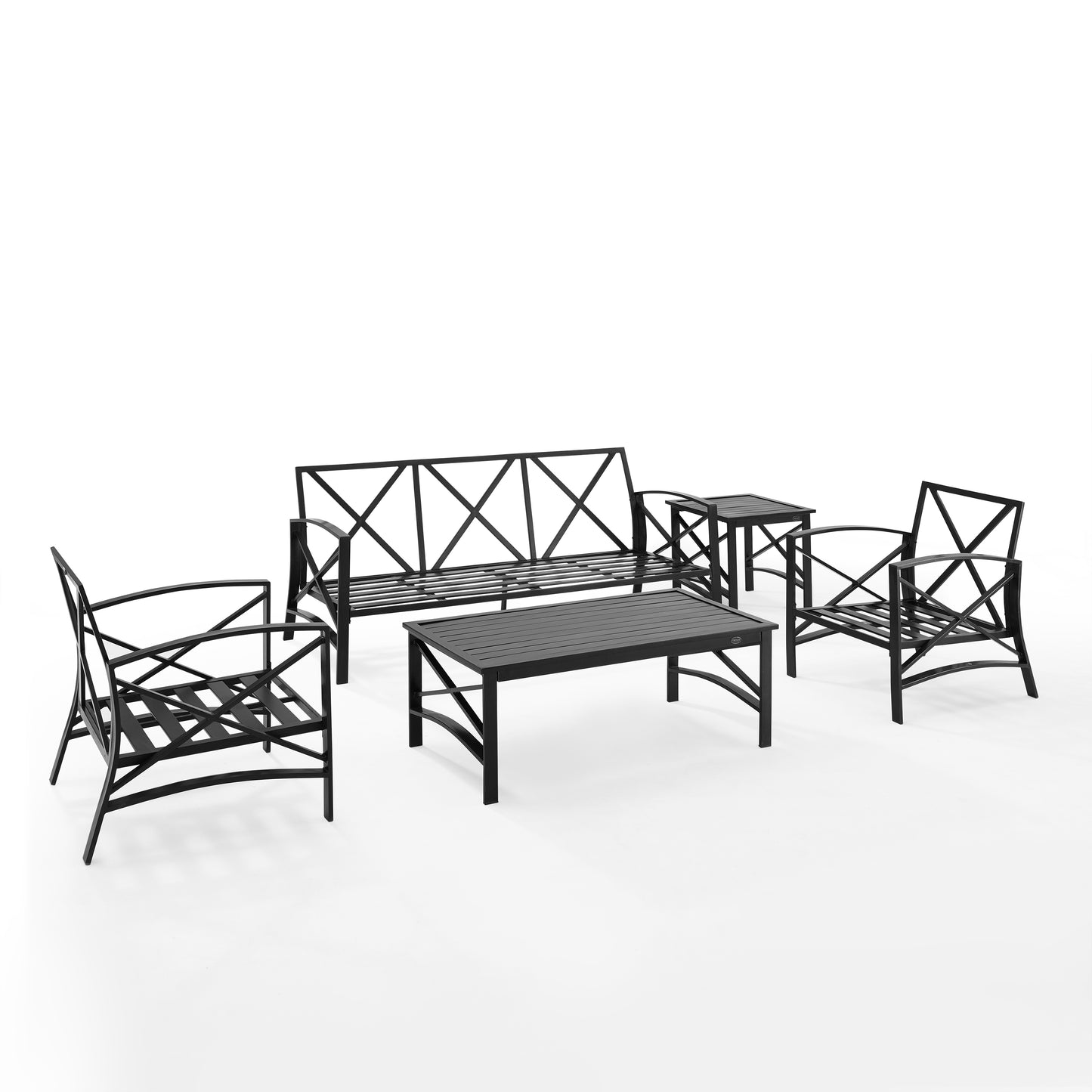 Kaplan 5Pc Outdoor Metal Sofa Set Oatmeal/Oil Rubbed Bronze - Sofa, Coffee Table, Side Table, & 2 Arm Chairs