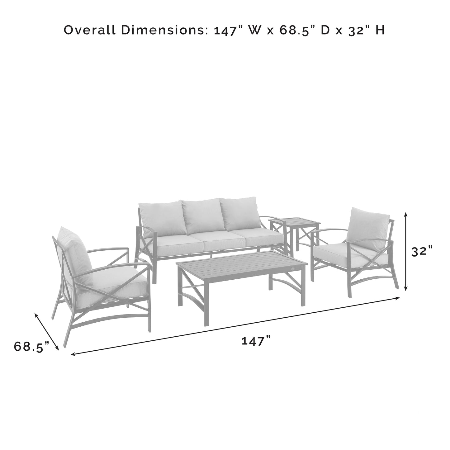 Kaplan 5Pc Outdoor Metal Sofa Set Oatmeal/Oil Rubbed Bronze - Sofa, Coffee Table, Side Table, & 2 Arm Chairs