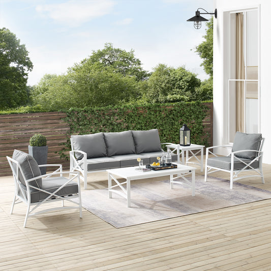 Kaplan 5Pc Outdoor Metal Sofa Set Gray/White - Sofa, Coffee Table, Side Table, & 2 Chairs