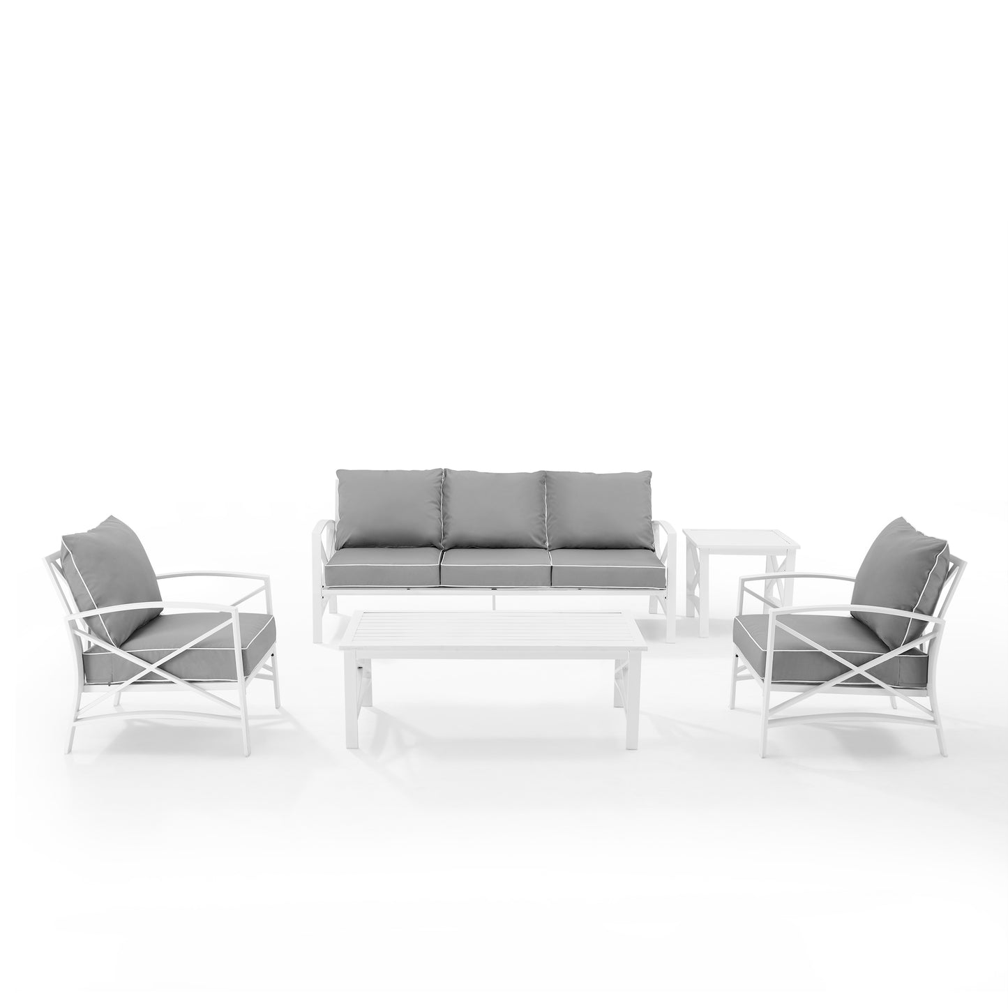 Kaplan 5Pc Outdoor Metal Sofa Set Gray/White - Sofa, Coffee Table, Side Table, & 2 Chairs