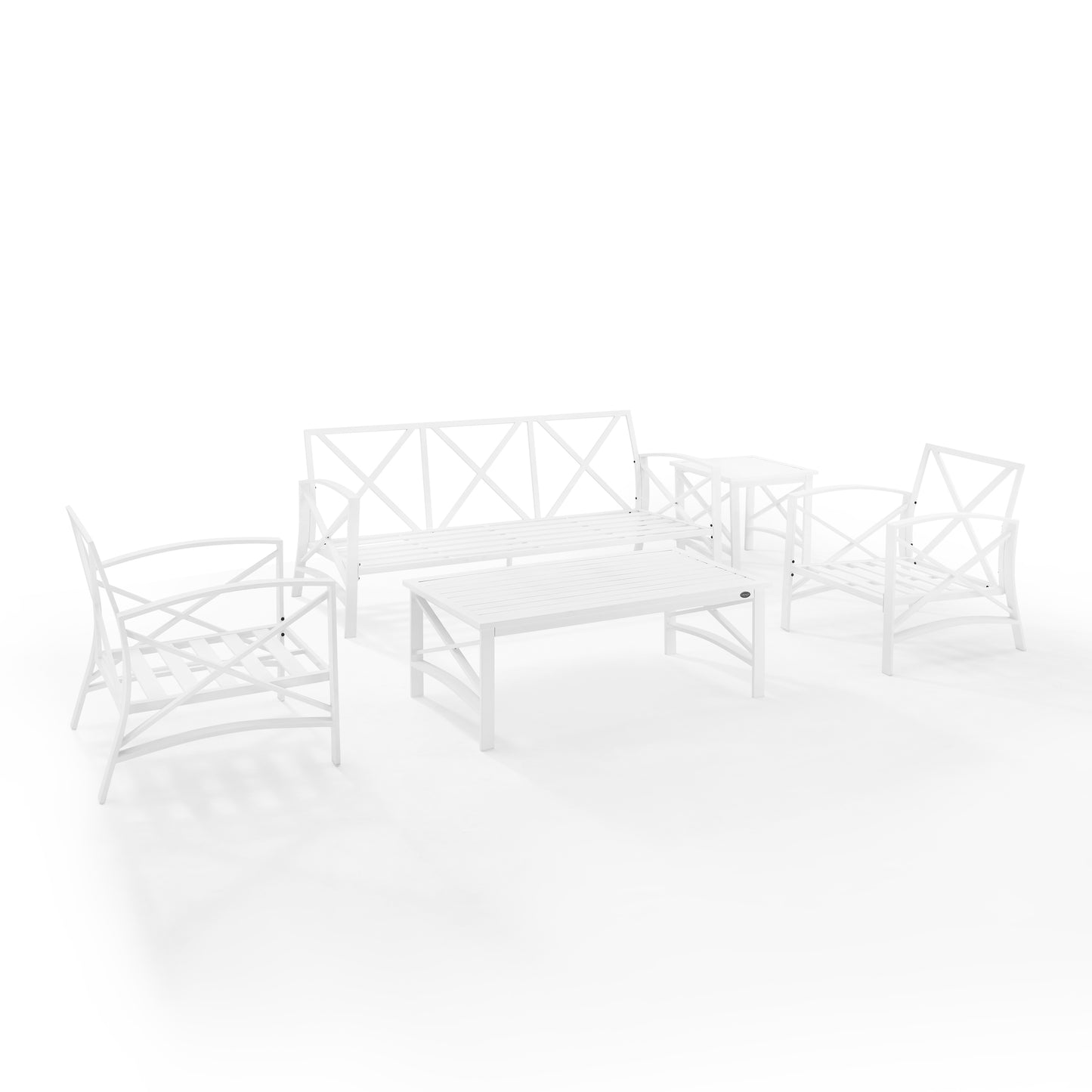 Kaplan 5Pc Outdoor Metal Sofa Set Gray/White - Sofa, Coffee Table, Side Table, & 2 Chairs