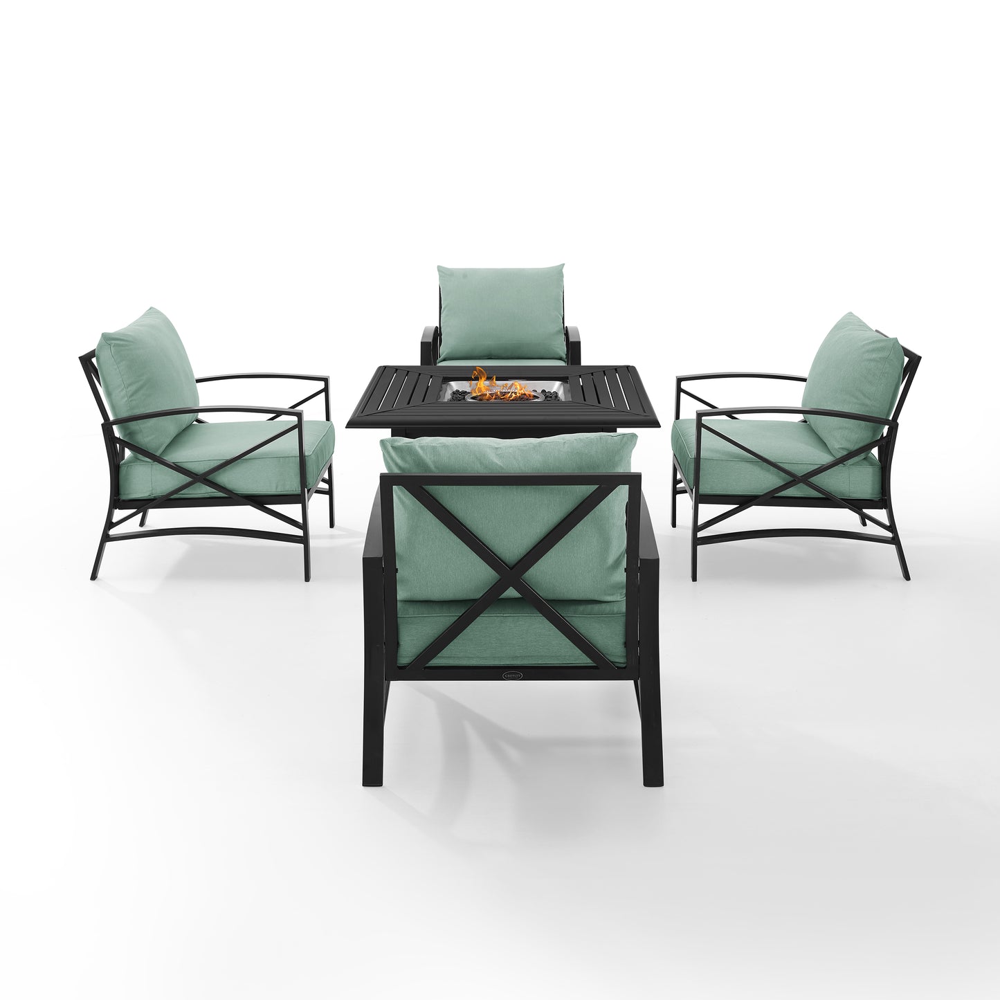 Kaplan 5Pc Outdoor Metal Conversation Set W/Fire Table Mist/Oil Rubbed Bronze - Dante Fire Table & 4 Arm Chairs