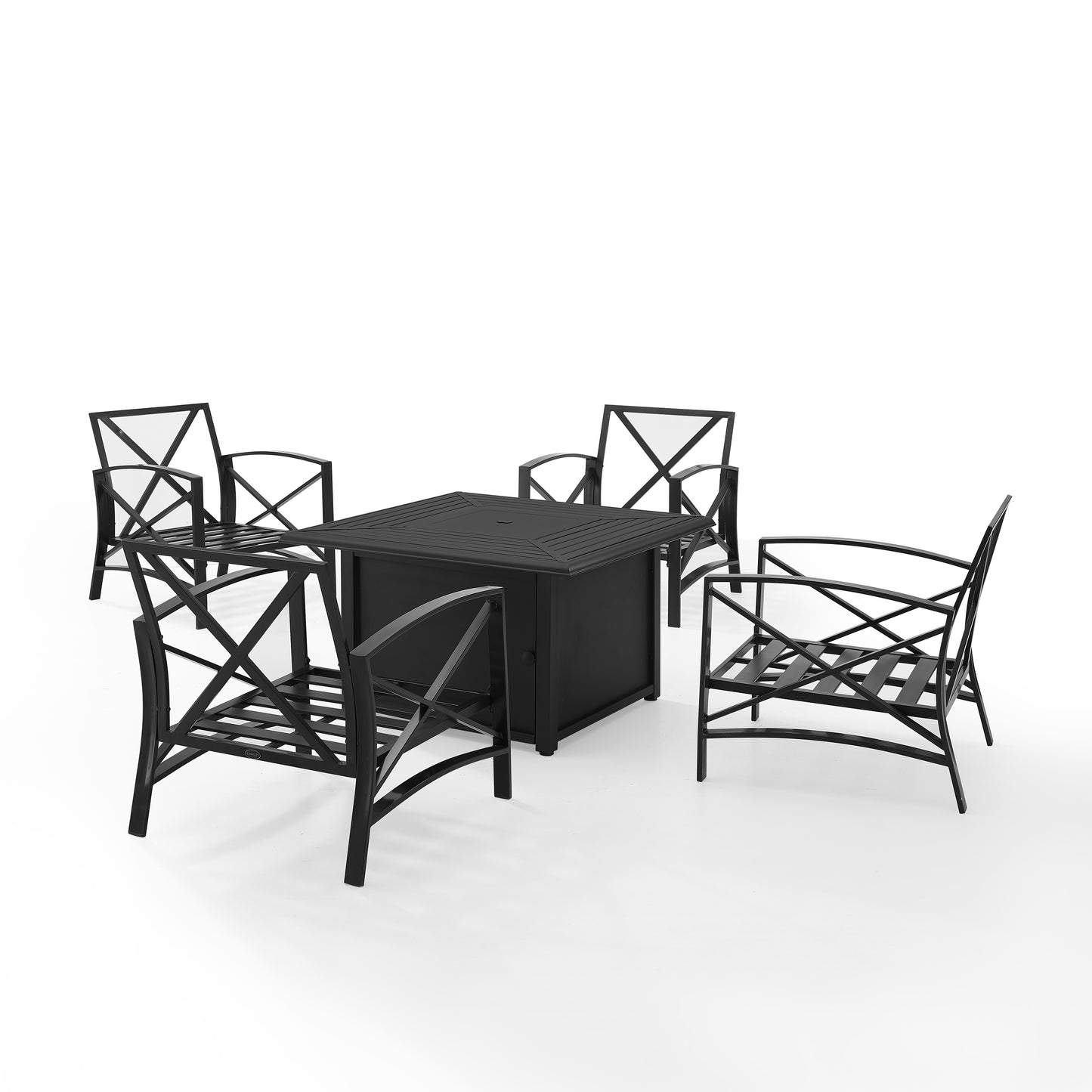 Kaplan 5Pc Outdoor Metal Conversation Set W/Fire Table Mist/Oil Rubbed Bronze - Dante Fire Table & 4 Arm Chairs