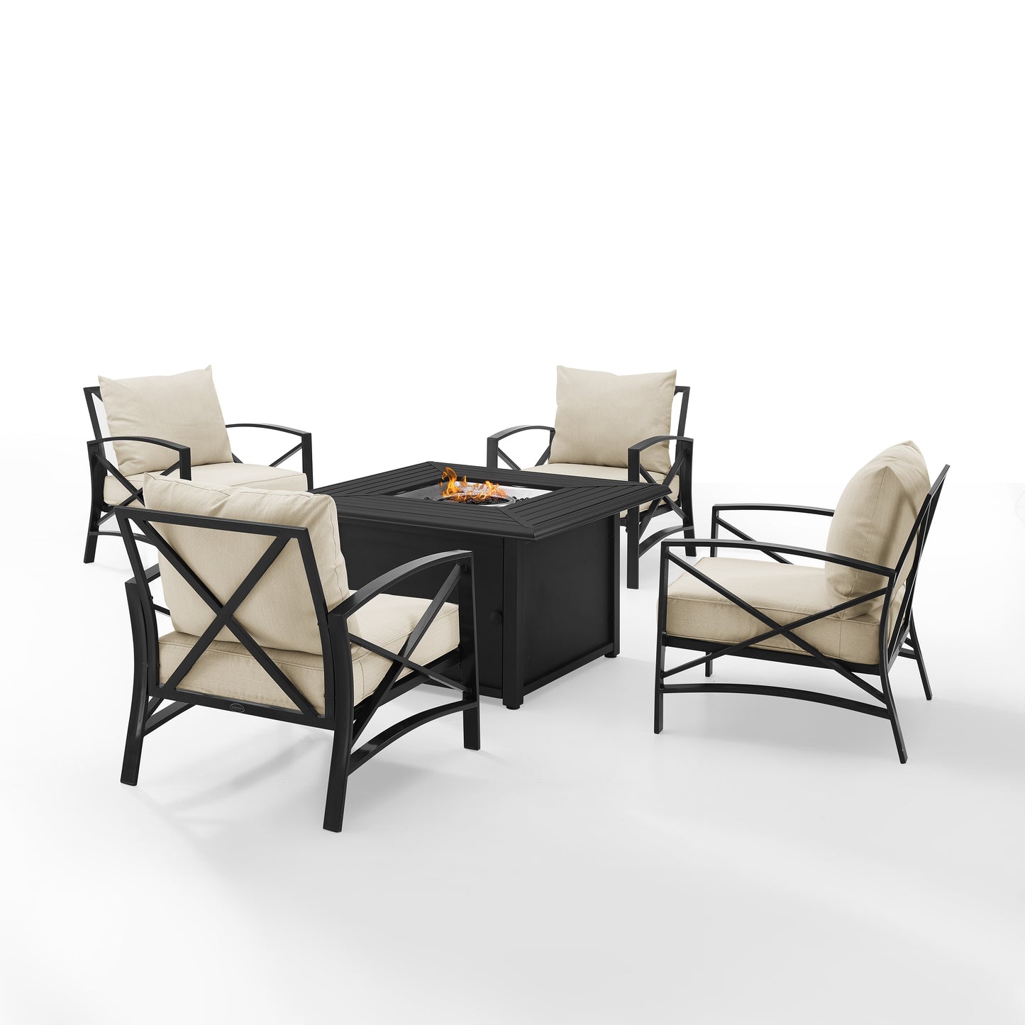 Kaplan 5Pc Outdoor Metal Conversation Set W/Fire Table Oatmeal/Oil Rubbed Bronze - Dante Fire Table & 4 Arm Chairs