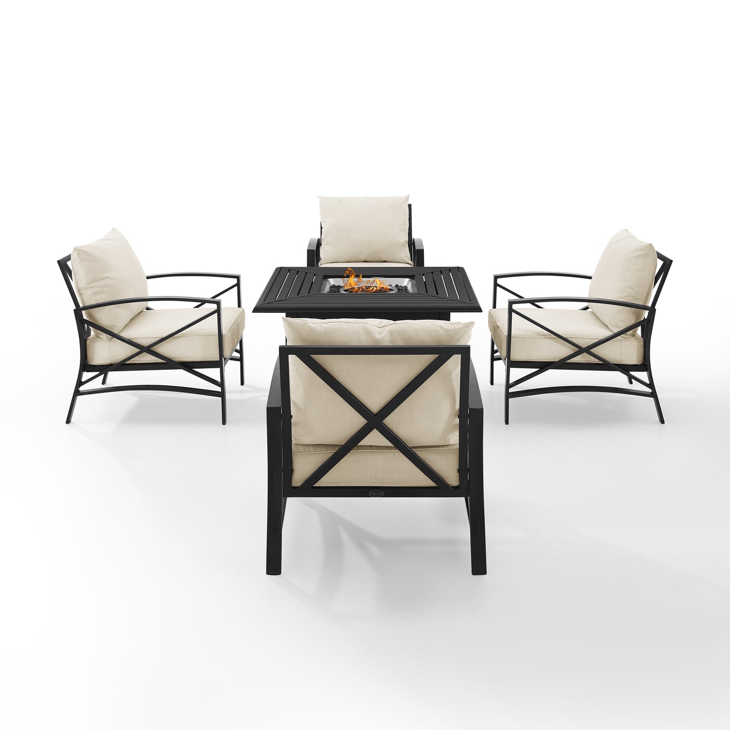 Kaplan 5Pc Outdoor Metal Conversation Set W/Fire Table Oatmeal/Oil Rubbed Bronze - Dante Fire Table & 4 Arm Chairs