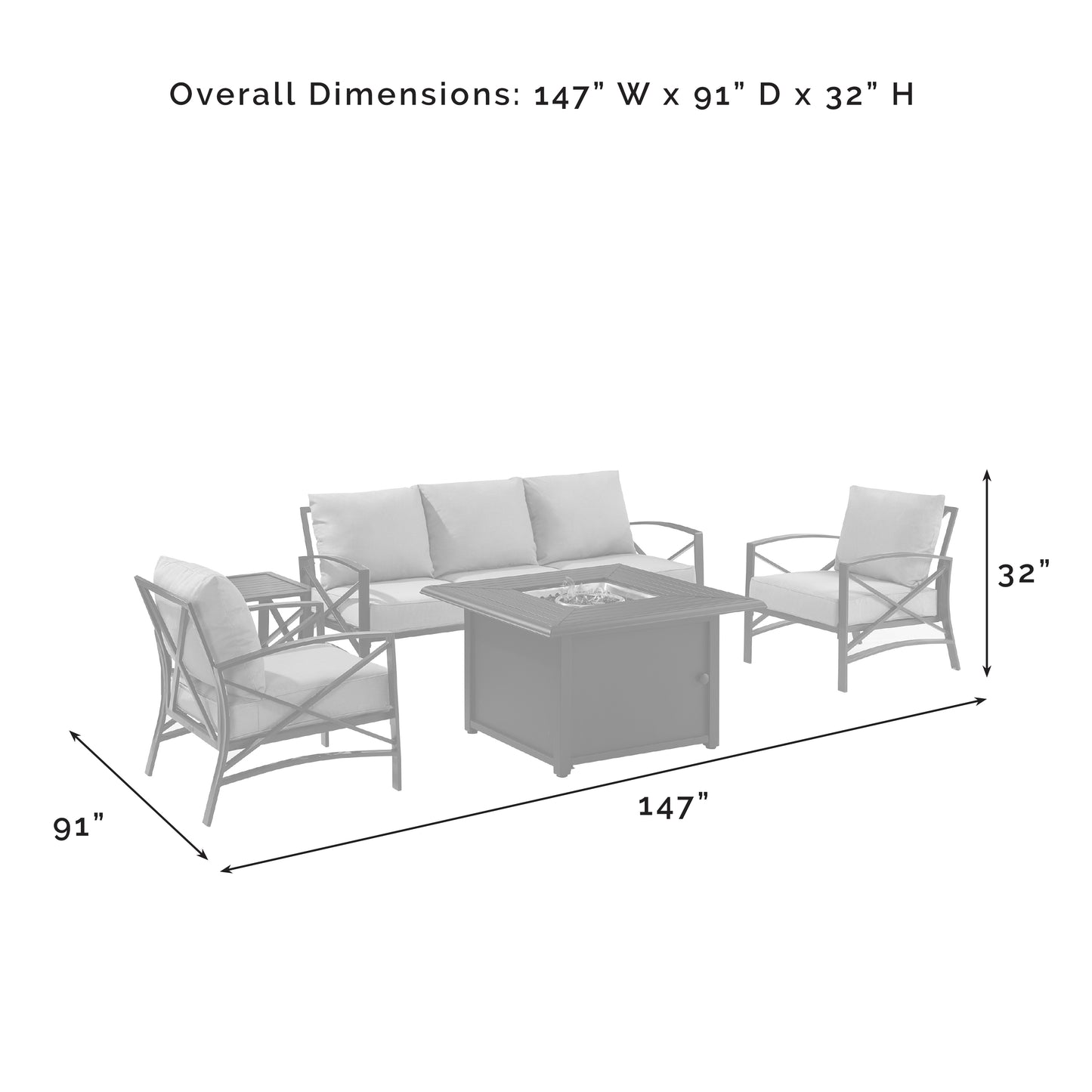 Kaplan 5Pc Outdoor Metal Sofa Set W/Fire Table Oatmeal/Oil Rubbed Bronze - Sofa, Dante Fire Table, Side Table, & 2 Arm Chairs