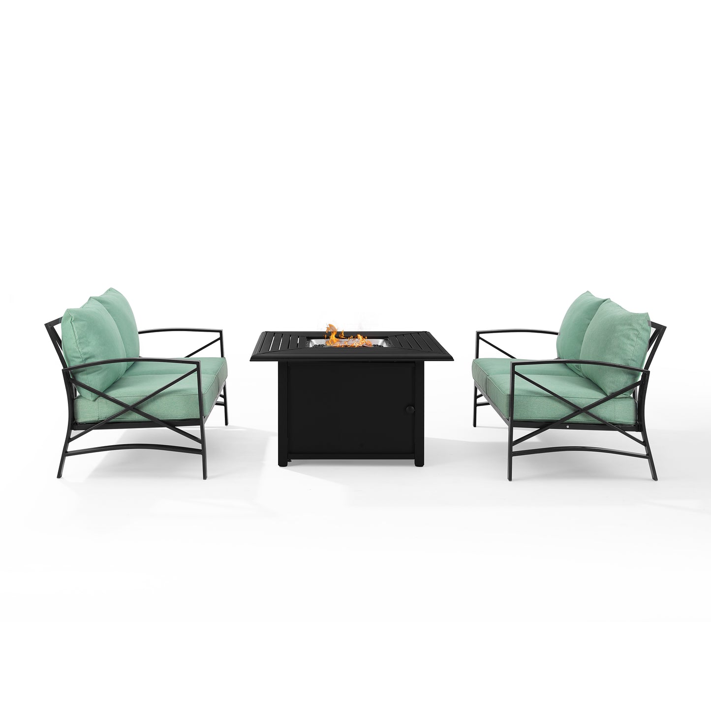 Kaplan 3Pc Outdoor Metal Conversation Set W/Fire Table Mist/Oil Rubbed Bronze - Dante Fire Table & 2 Loveseats