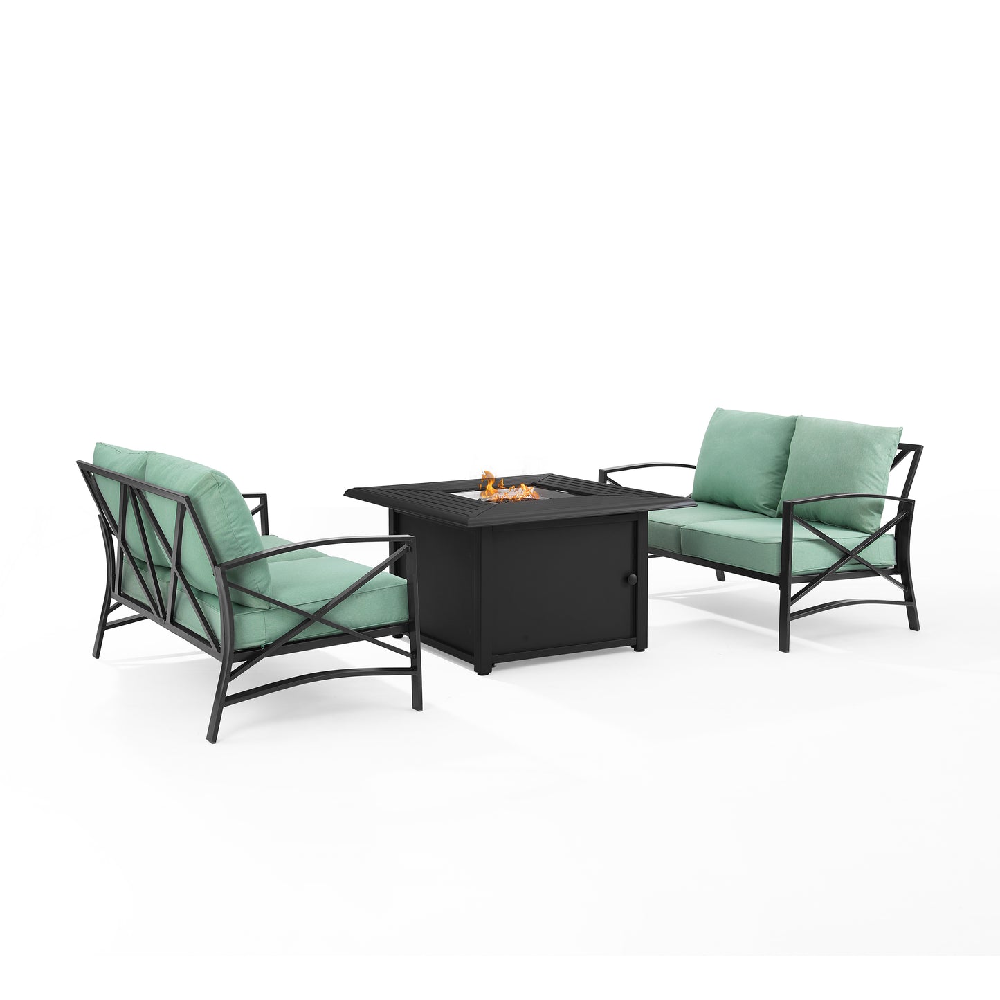 Kaplan 3Pc Outdoor Metal Conversation Set W/Fire Table Mist/Oil Rubbed Bronze - Dante Fire Table & 2 Loveseats