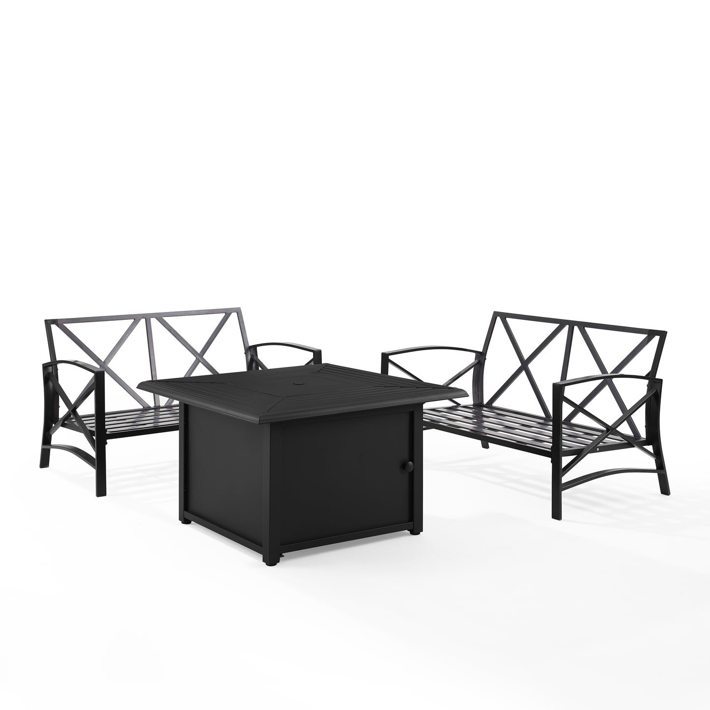 Kaplan 3Pc Outdoor Metal Conversation Set W/Fire Table Mist/Oil Rubbed Bronze - Dante Fire Table & 2 Loveseats