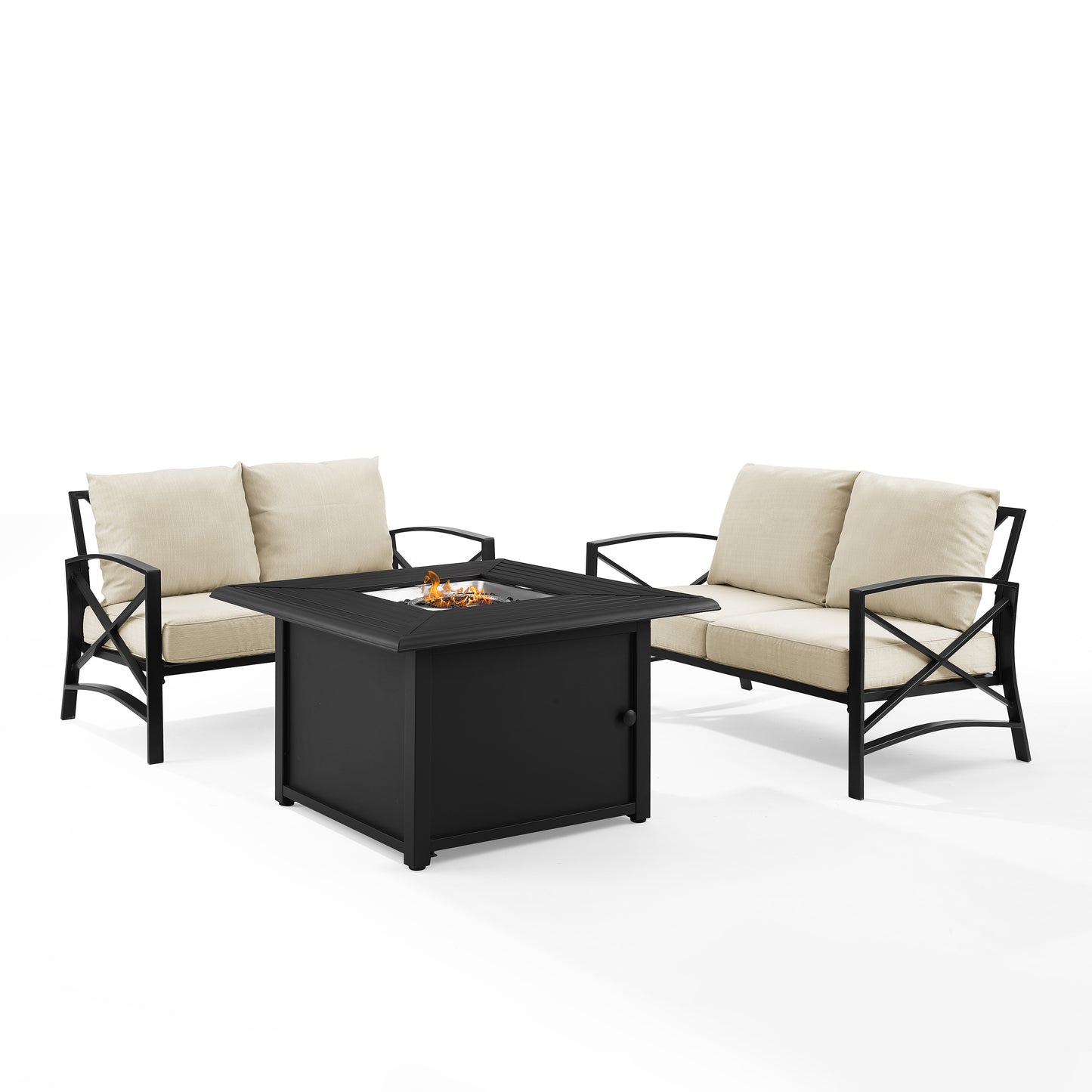 Kaplan 3Pc Outdoor Metal Conversation Set W/Fire Table Oatmeal/Oil Rubbed Bronze - Dante Fire Table & 2 Loveseats