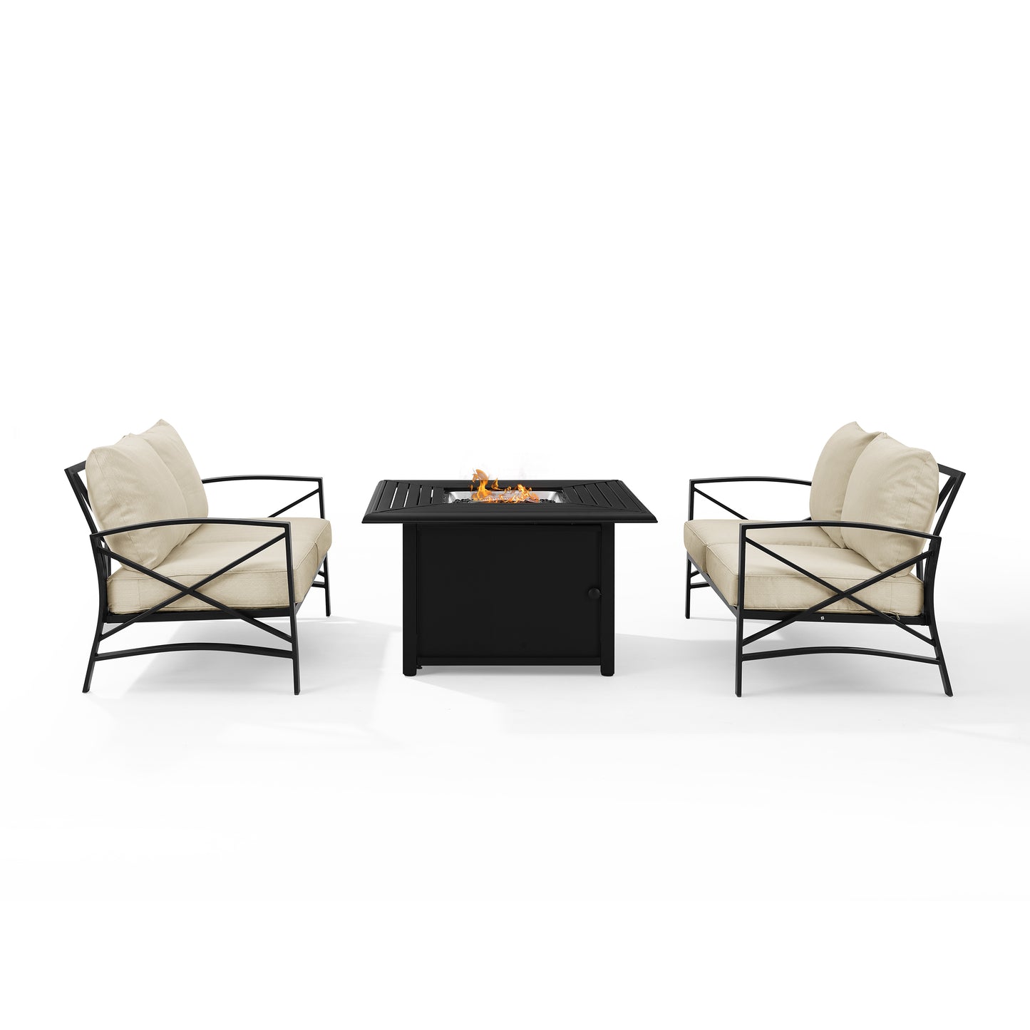 Kaplan 3Pc Outdoor Metal Conversation Set W/Fire Table Oatmeal/Oil Rubbed Bronze - Dante Fire Table & 2 Loveseats