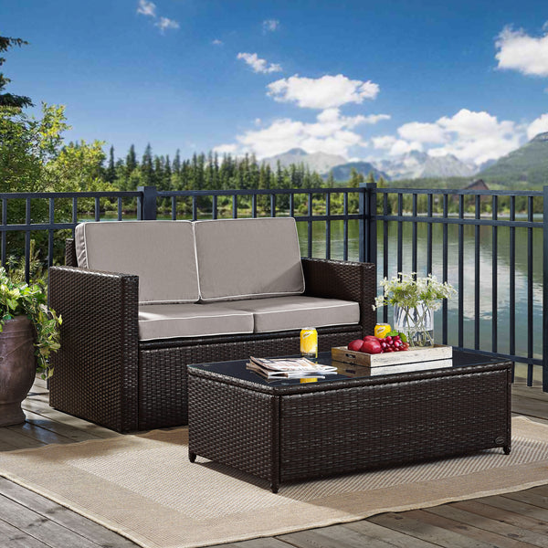 Palm Harbor 2Pc Outdoor Wicker Conversation Set Gray/Brown - Loveseat & Coffee Table