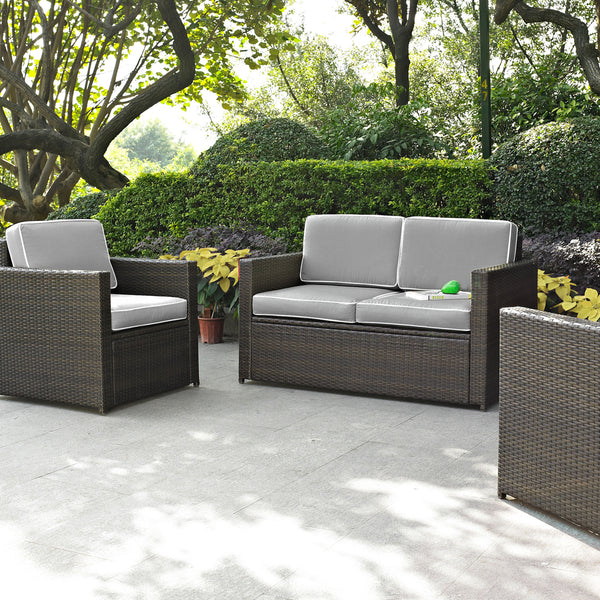 Palm Harbor 3Pc Outdoor Wicker Conversation Set Gray/Brown - Loveseat & 2 Chairs