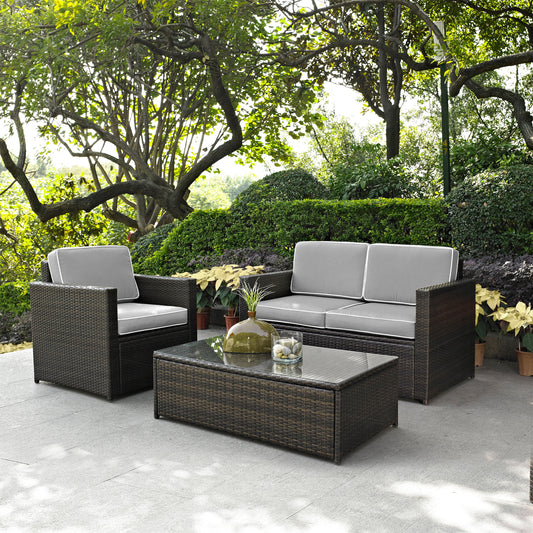 Palm Harbor 3Pc Outdoor Wicker Conversation Set Gray/Brown - Loveseat, Chair, & Coffee Table