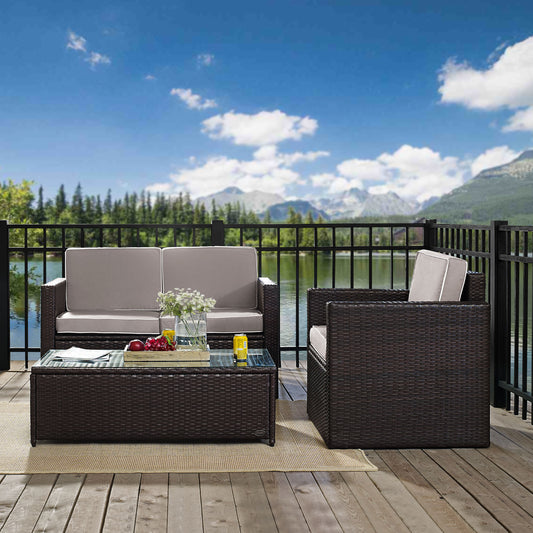 Palm Harbor 3Pc Outdoor Wicker Conversation Set Gray/Brown - Loveseat, Chair, & Coffee Table