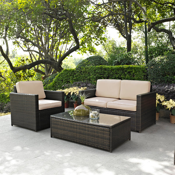 Palm Harbor 3Pc Outdoor Wicker Conversation Set Sand/Brown - Loveseat, Chair, & Coffee Table