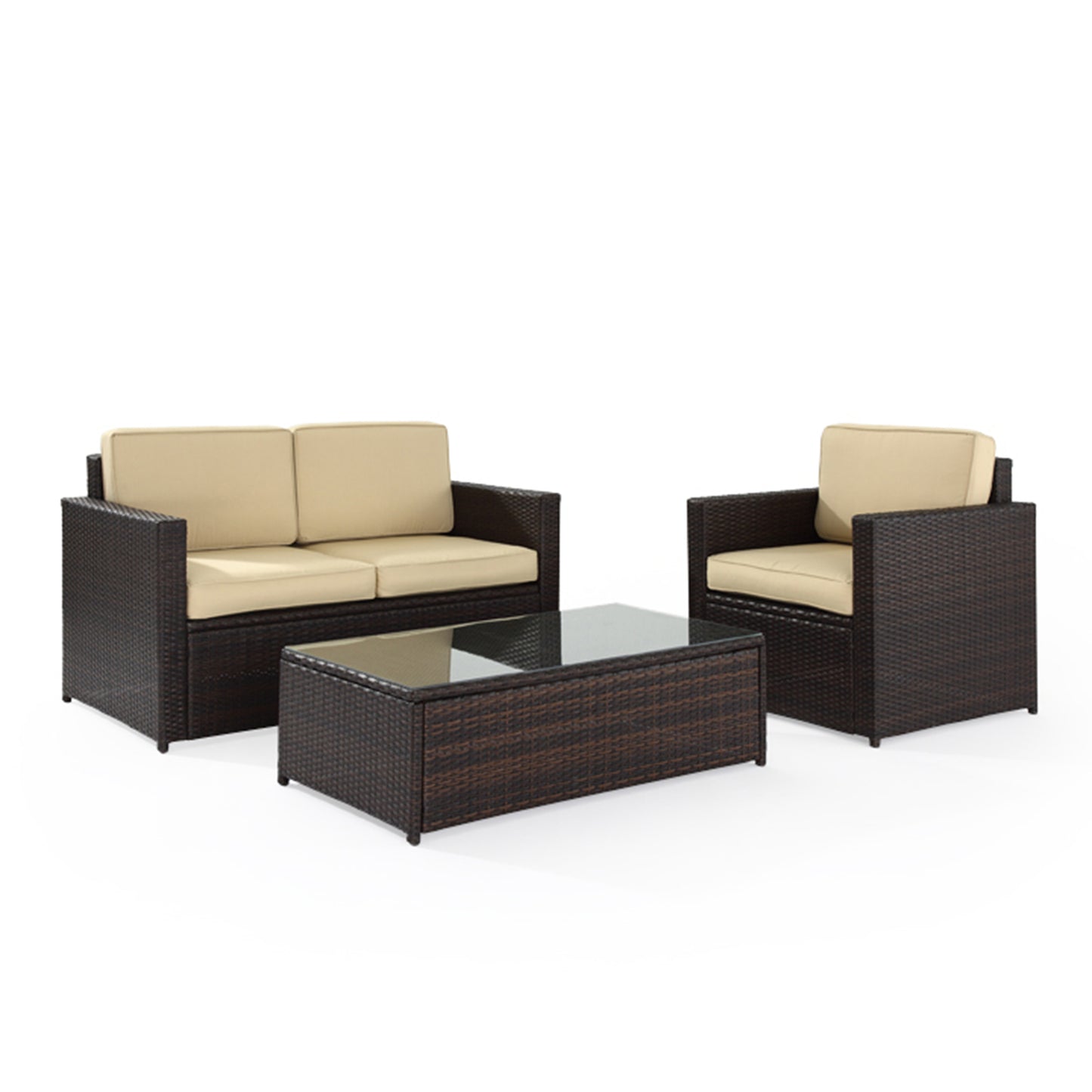 Palm Harbor 3Pc Outdoor Wicker Conversation Set Sand/Brown - Loveseat, Chair, & Coffee Table