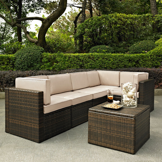 Palm Harbor 6Pc Outdoor Wicker Sectional Set Sand/Brown - Coffee Sectional Table, 3 Corner Chairs, & 2 Center Chairs