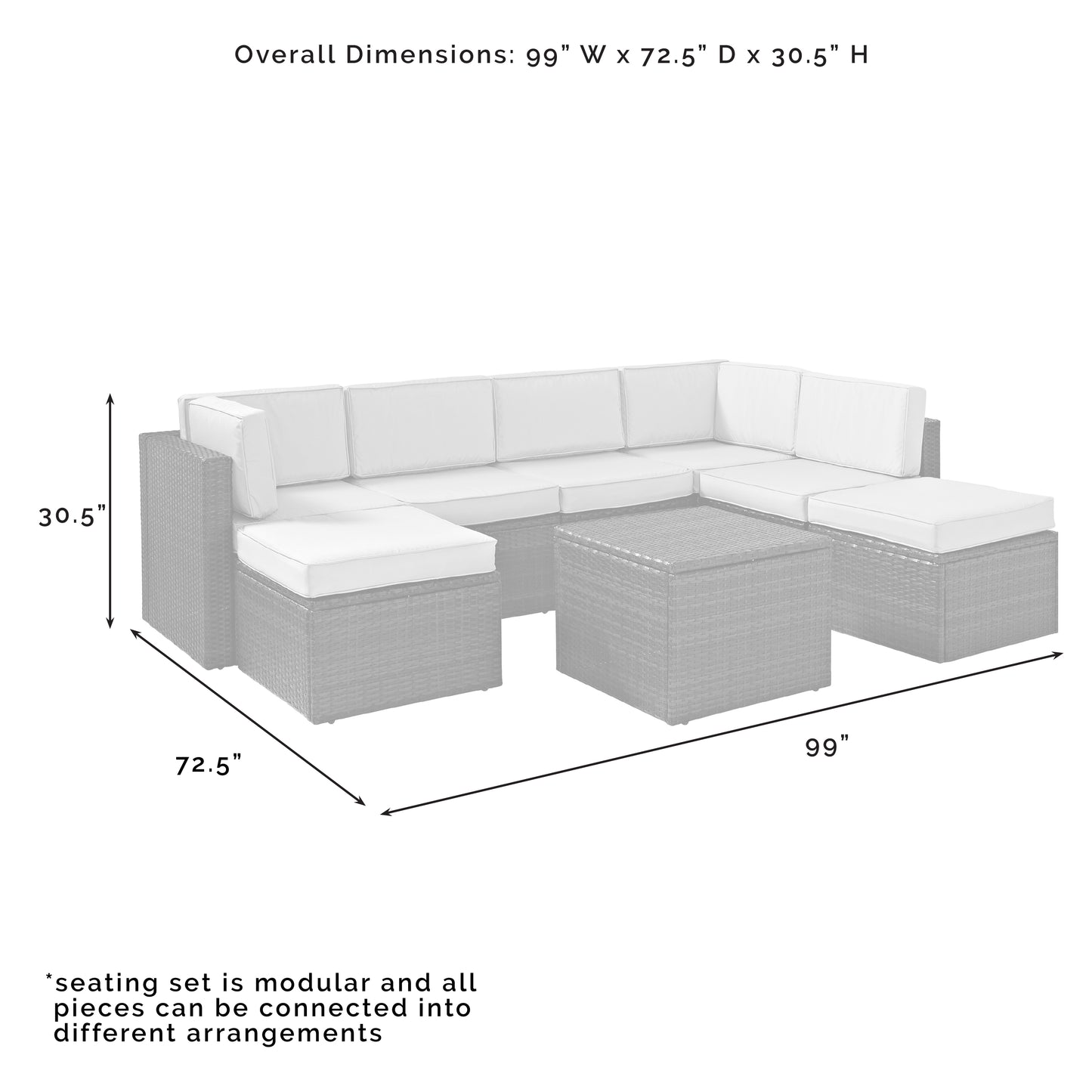 Palm Harbor 8Pc Outdoor Wicker Sectional Set Gray/Brown - Coffee Sectional Table, 3 Center Chairs, 2 Corner Chairs, & 2 Ottomans