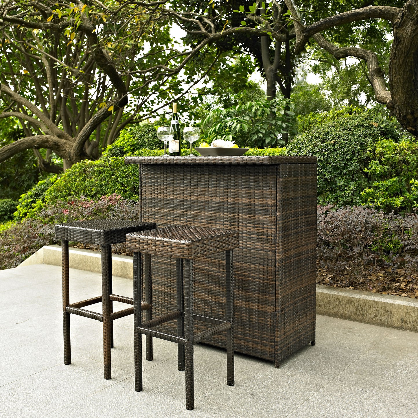 Palm Harbor 3Pc Outdoor Wicker Bar Set Brown - Bar & Stools