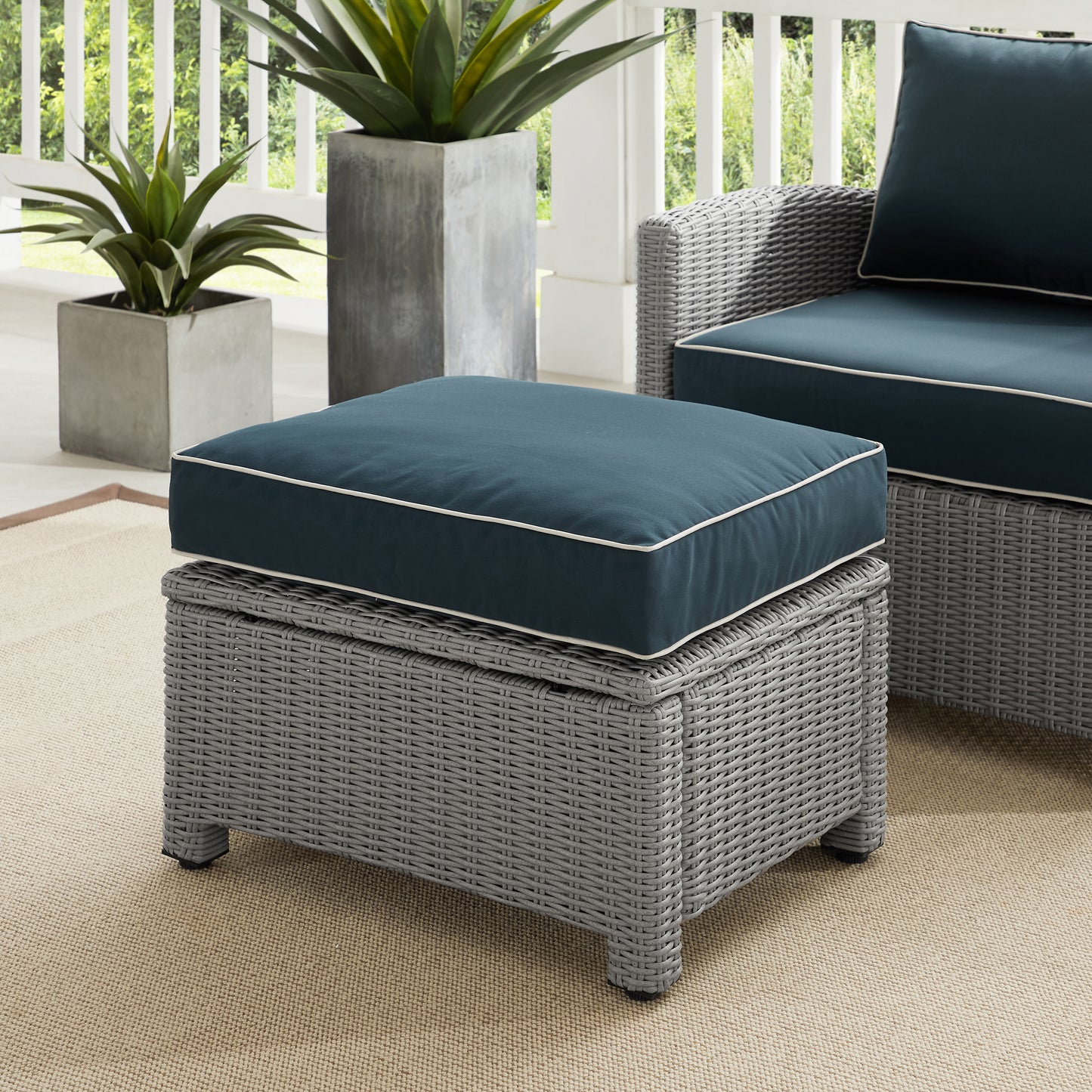 Bradenton Outdoor Wicker Ottoman Navy/Gray