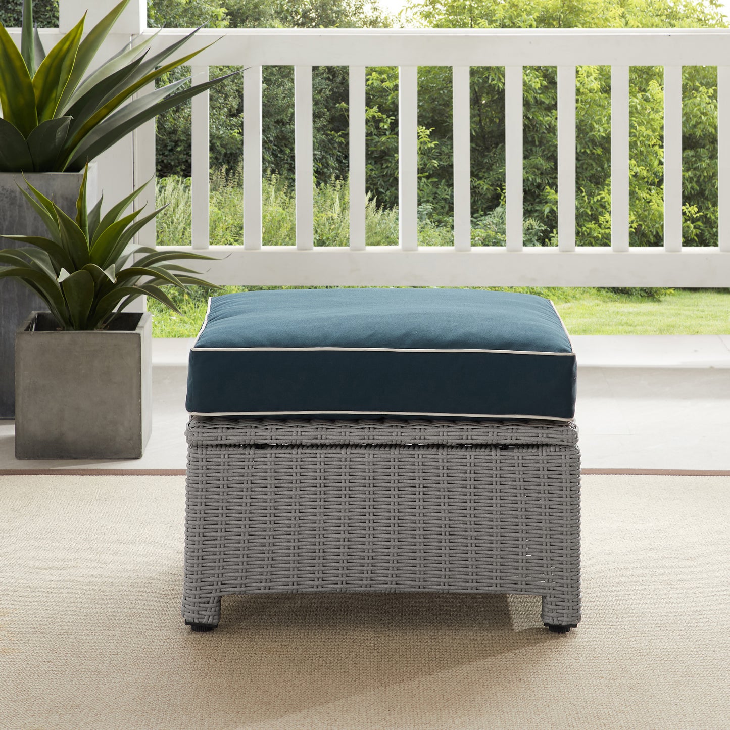 Bradenton Outdoor Wicker Ottoman Navy/Gray