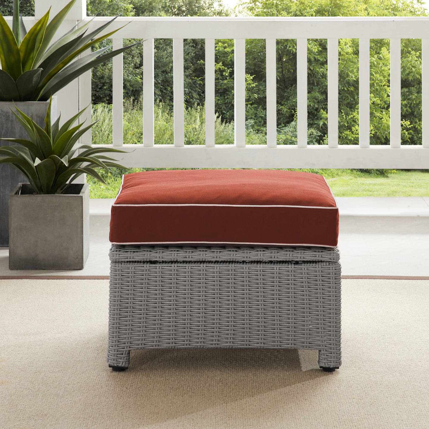 Bradenton Outdoor Wicker Ottoman Sangria/Gray