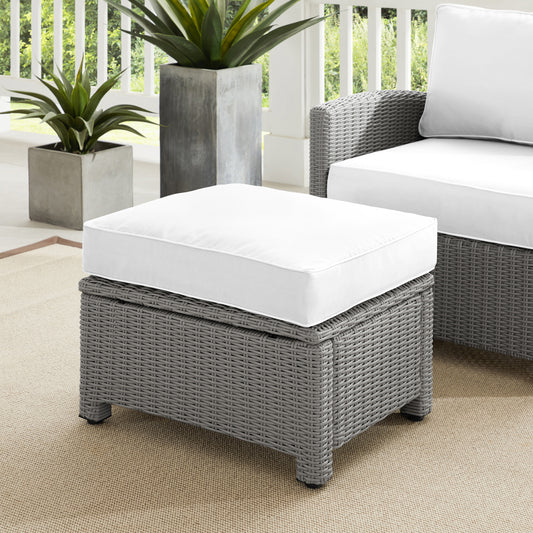 Bradenton Outdoor Ottoman - Sunbrella White/Gray