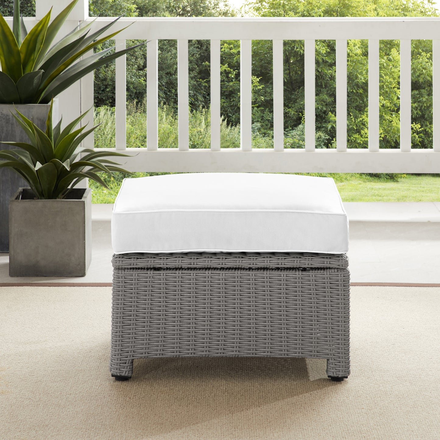 Bradenton Outdoor Ottoman - Sunbrella White/Gray