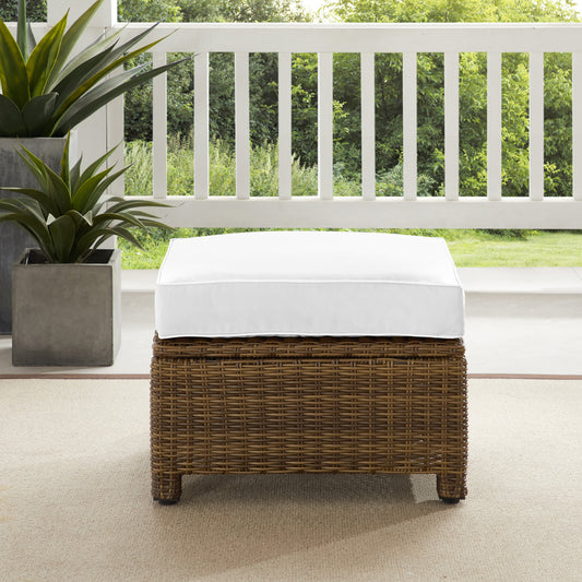 Bradenton Outdoor Ottoman - Sunbrella White/Weathered Brown