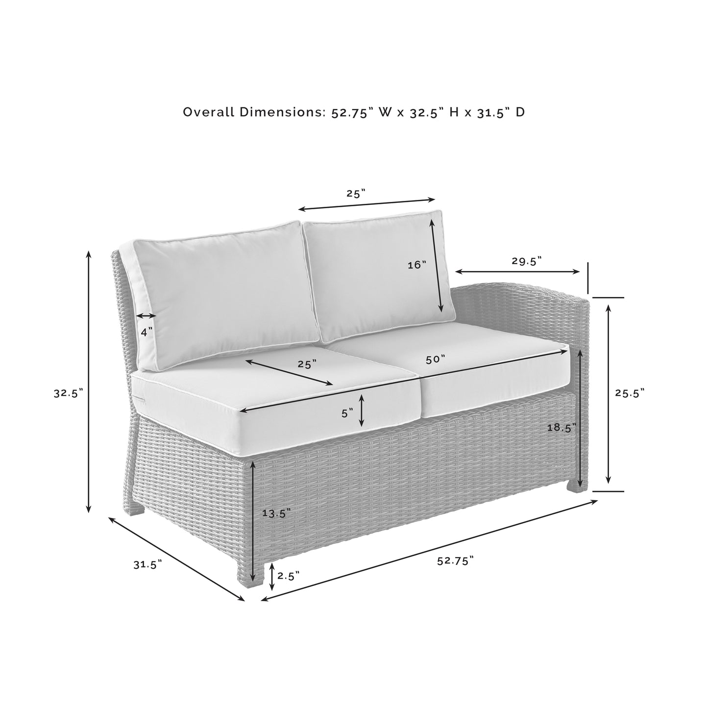 Bradenton Outdoor Wicker Sectional Right Side Loveseat Gray/Gray