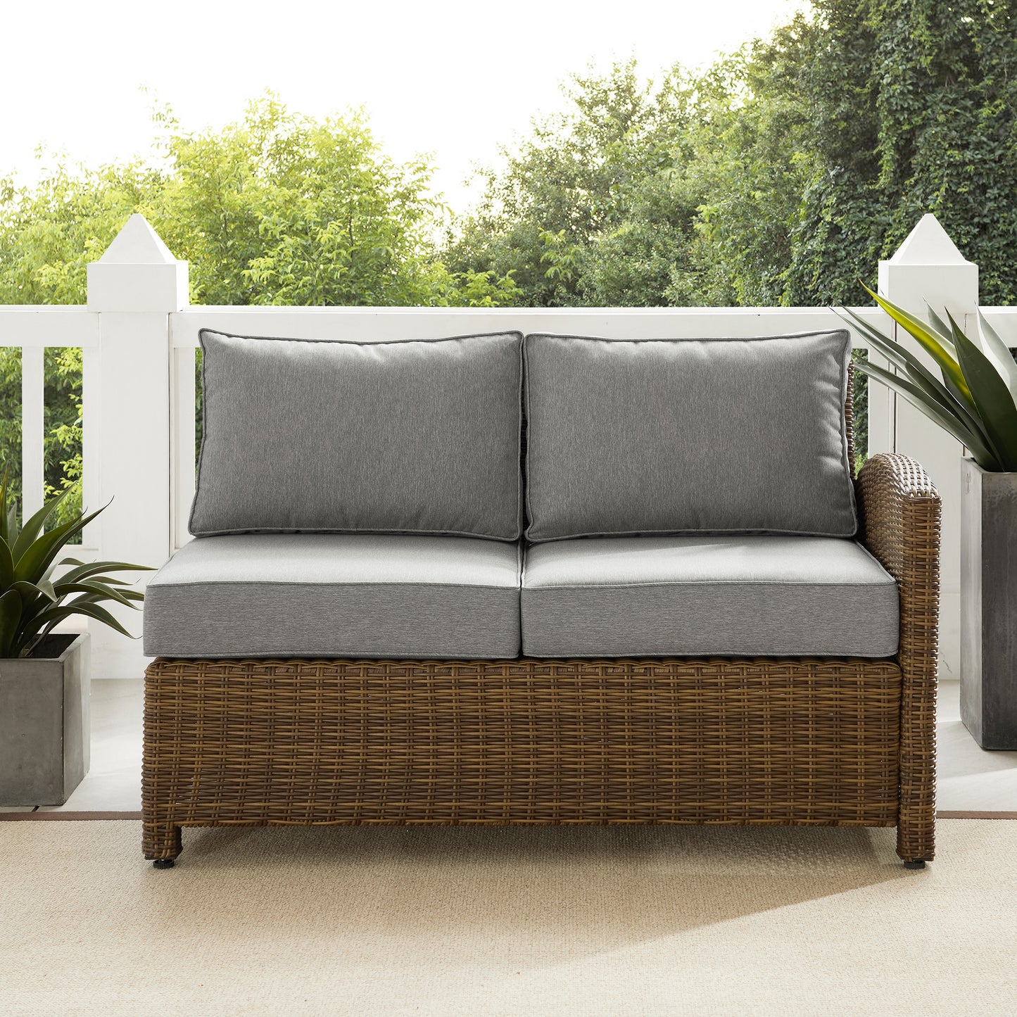 Bradenton Outdoor Wicker Sectional Right Side Loveseat Gray/Weathered Brown