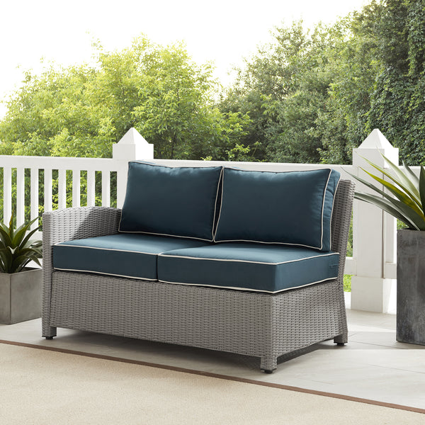 Bradenton Outdoor Wicker Sectional Left Side Loveseat Navy/Gray