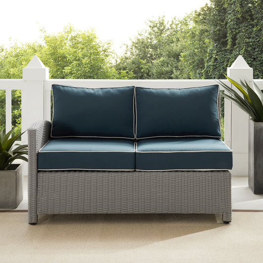 Bradenton Outdoor Wicker Sectional Left Side Loveseat Navy/Gray