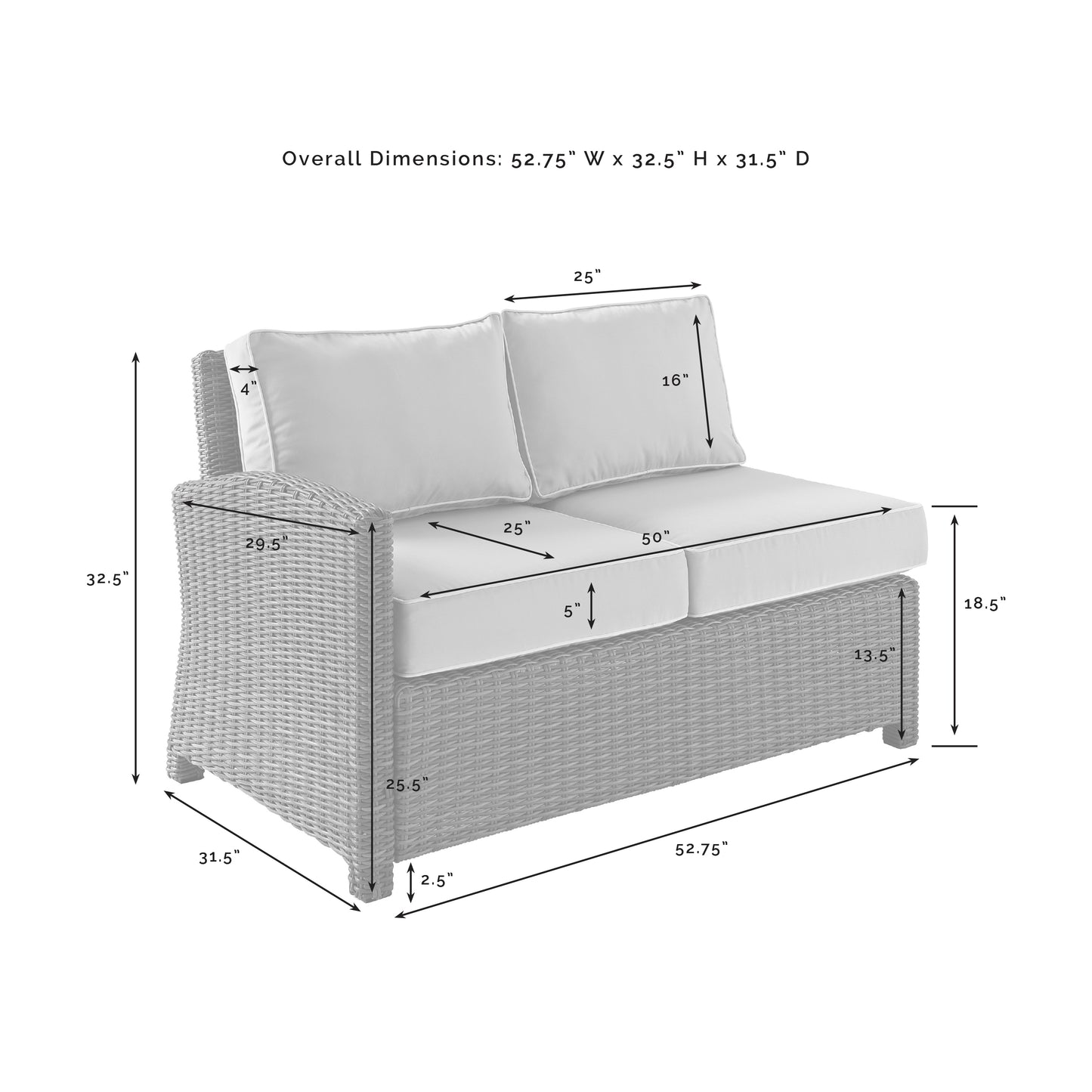 Bradenton Outdoor Wicker Sectional Left Side Loveseat Gray/Weathered Brown