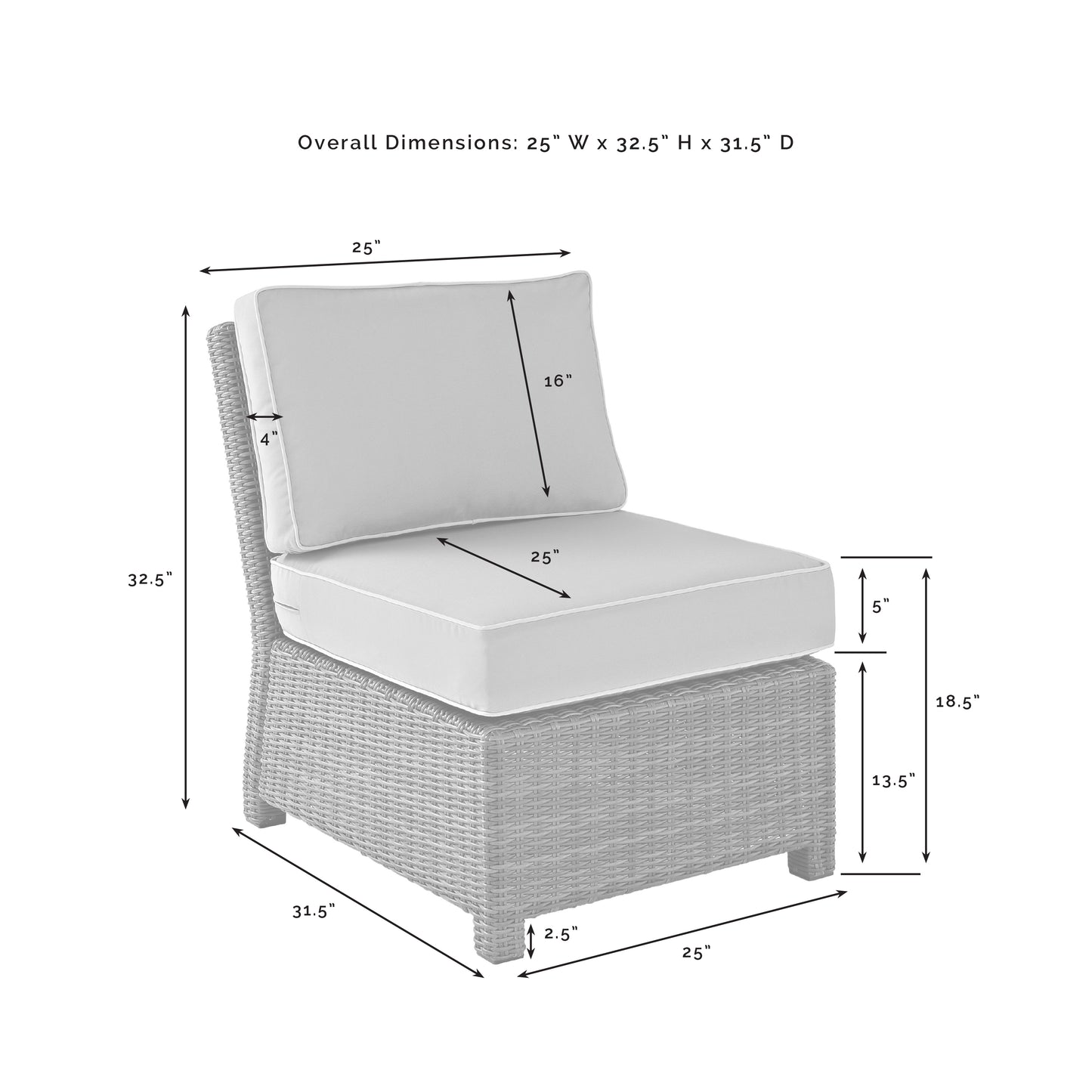 Bradenton Outdoor Wicker Sectional Center Chair Navy/Gray