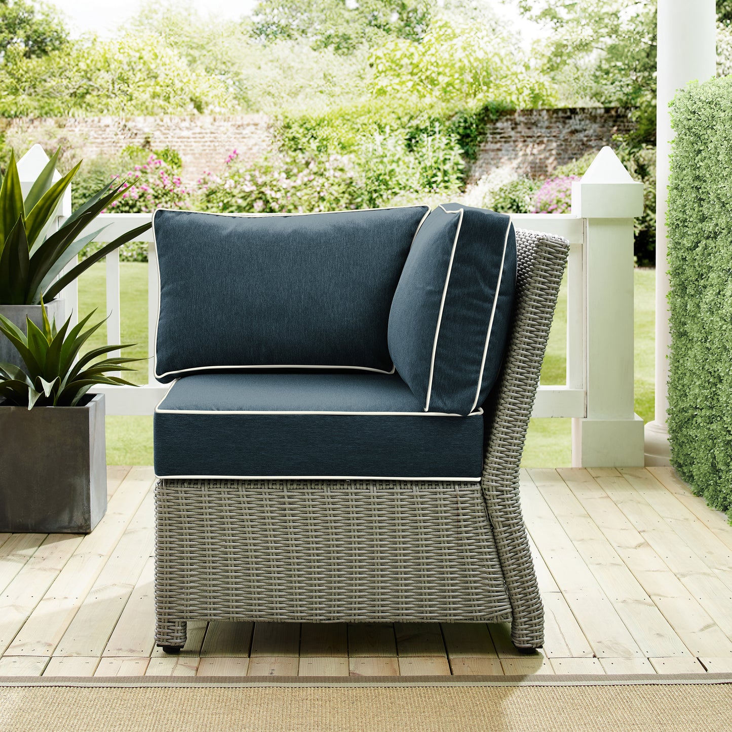 Bradenton Outdoor Wicker Sectional Corner Chair Navy/Gray