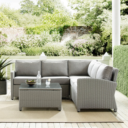 Bradenton 4Pc Outdoor Wicker Sectional Set Gray/Gray - Right Corner Loveseat, Left Corner Loveseat, Corner Chair, & Sectional Glass Top Coffee Table