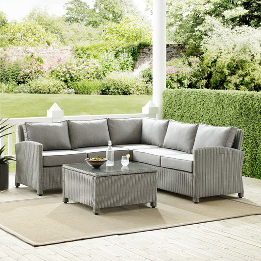 Bradenton 4Pc Outdoor Wicker Sectional Set Gray/Gray - Right Corner Loveseat, Left Corner Loveseat, Corner Chair, & Sectional Glass Top Coffee Table