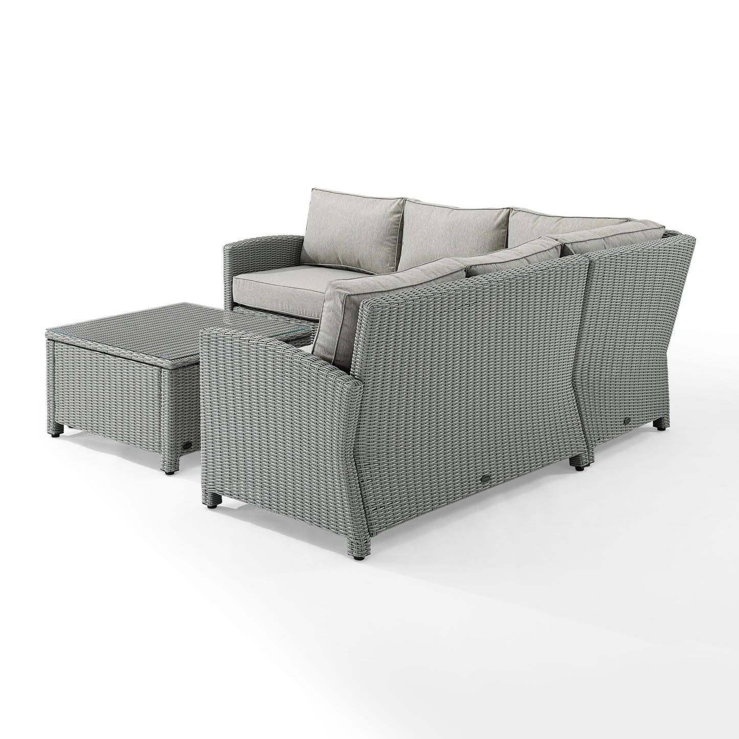 Bradenton 4Pc Outdoor Wicker Sectional Set Gray/Gray - Right Corner Loveseat, Left Corner Loveseat, Corner Chair, & Sectional Glass Top Coffee Table