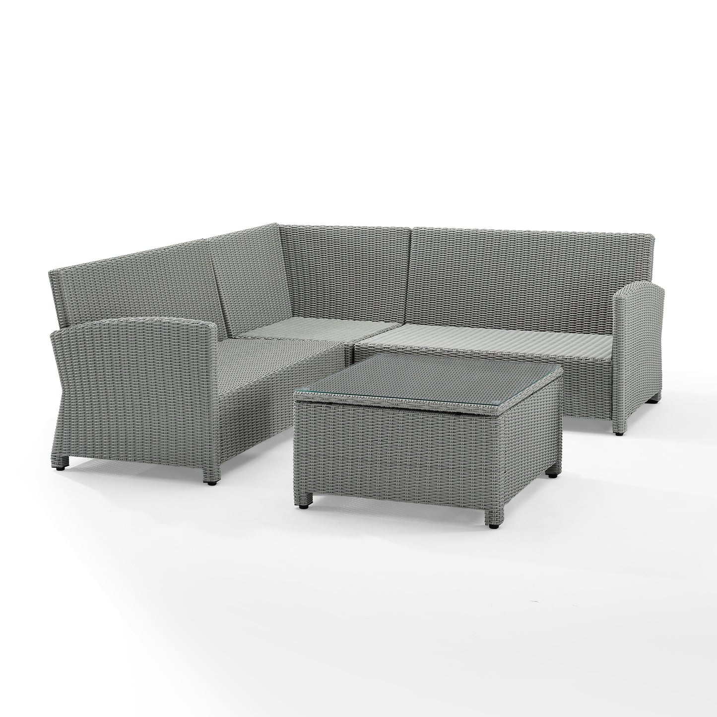 Bradenton 4Pc Outdoor Wicker Sectional Set Navy/Gray - Right Corner Loveseat, Left Corner Loveseat, Corner Chair, & Sectional Glass Top Coffee Table