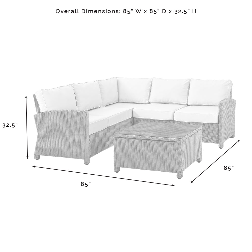 Bradenton 4Pc Outdoor Wicker Sectional Set Navy/Gray - Right Corner Loveseat, Left Corner Loveseat, Corner Chair, & Sectional Glass Top Coffee Table