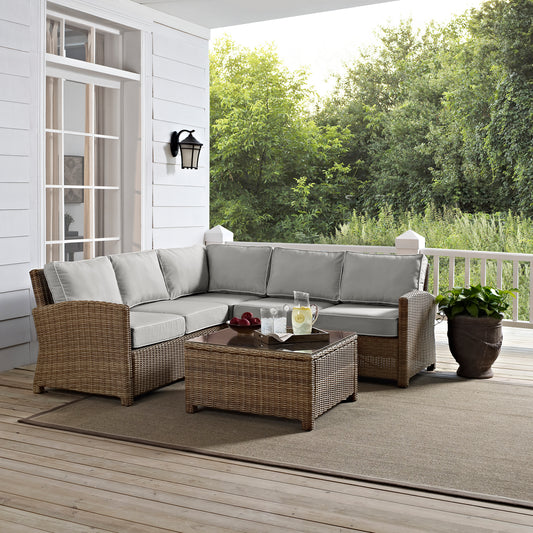 Bradenton 4Pc Outdoor Wicker Sectional Set Gray/Weathered Brown - Right Corner Loveseat, Left Corner Loveseat, Corner Chair, & Sectional Glass Top Coffee Table