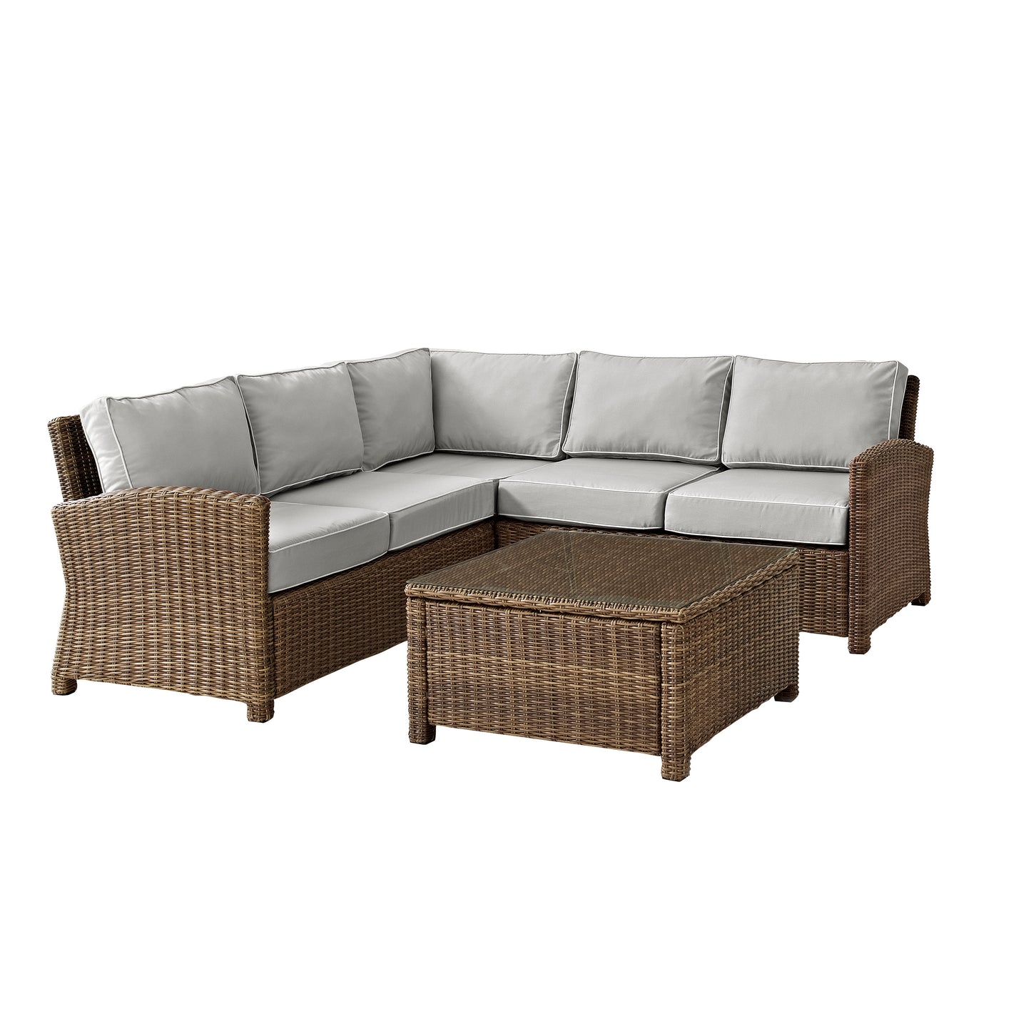 Bradenton 4Pc Outdoor Wicker Sectional Set Gray/Weathered Brown - Right Corner Loveseat, Left Corner Loveseat, Corner Chair, & Sectional Glass Top Coffee Table